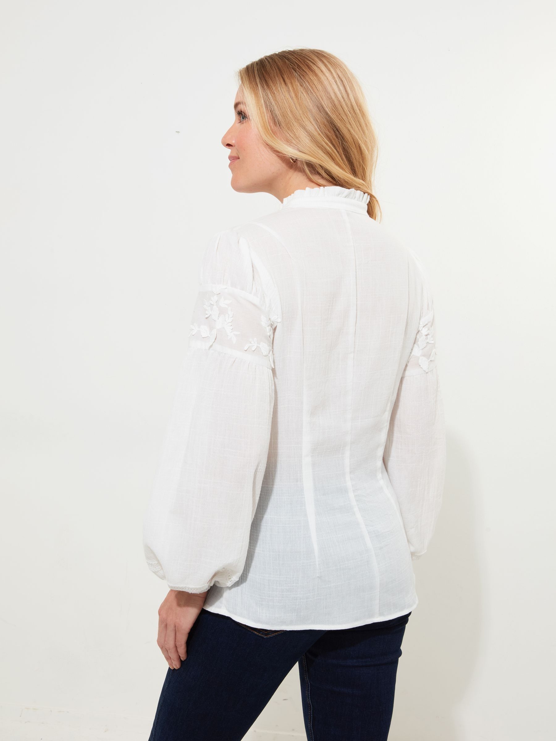 Buy Joe Browns White Frilly Neck Broderie Embroidered Long Sleeve