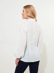 Joe Browns White Frilly Neck Broderie Embroidered Long Sleeve Blouse - Image 3 of 5