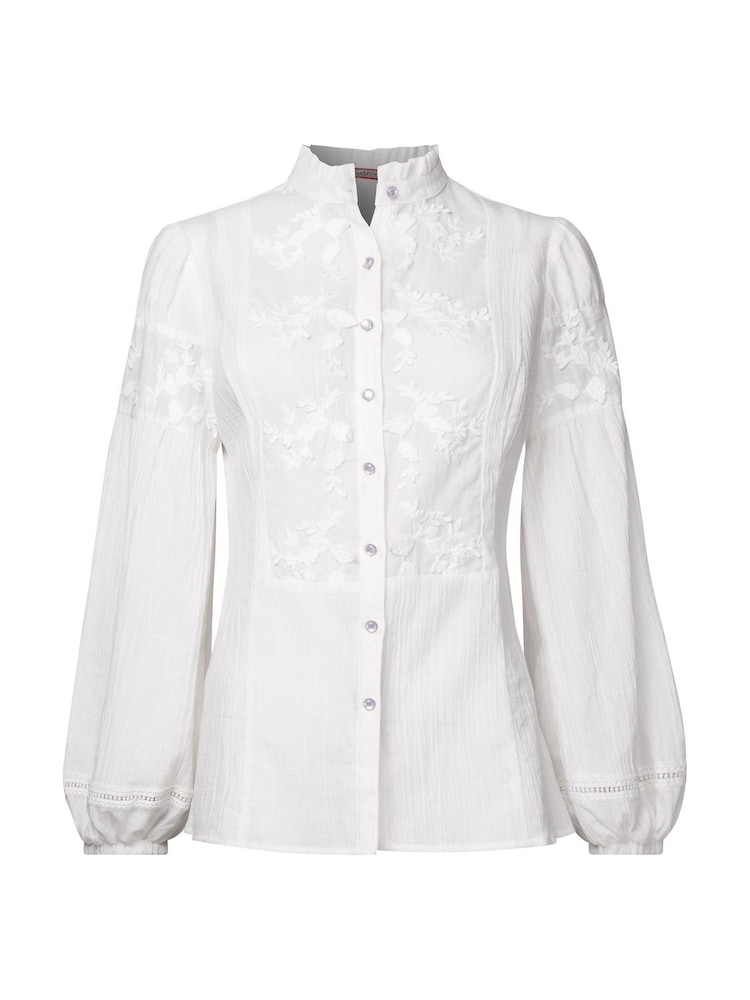 Joe Browns White Frilly Neck Broderie Embroidered Long Sleeve Blouse - Image 5 of 5