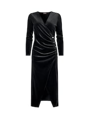 Joe Browns Black Velour Long-Sleeved Wrap Dress with Flattering Side Ruching - Image 5 of 5