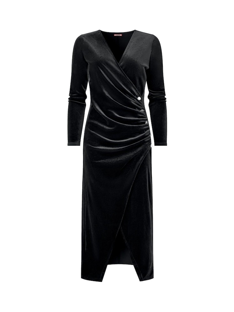 Joe Browns Black Velour Long-Sleeved Wrap Dress with Flattering Side Ruching - Image 5 of 5
