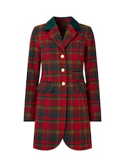 Joe Browns Red Longline Velour Trim Check Coat - Image 7 of 7