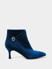 Joe Browns Blue Glamourous Statement Jewel Button Wrap-Around Velvet Ankle Boots - Image 1 of 4