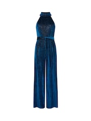 Joe Browns Blue Halterneck Wide Leg Velour Jumpsuit - Image 7 of 7