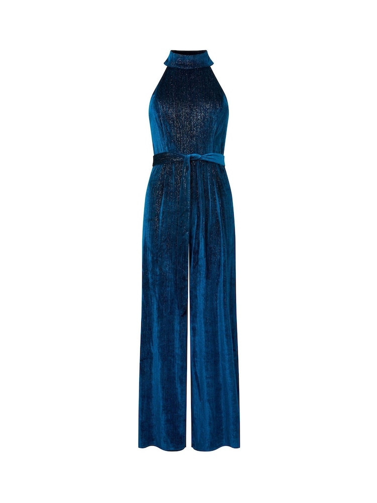 Joe Browns Blue Halterneck Wide Leg Velour Jumpsuit - Image 7 of 7