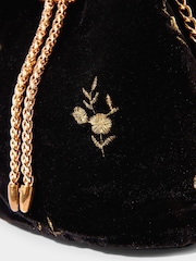 Joe Browns Black Rose Embroidered Velvet Bucket Bag - Image 4 of 4