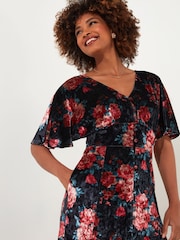 Joe Browns Berry/Black Rose Floral Tie Waist Velour V-Neck Dress - Image 4 of 5