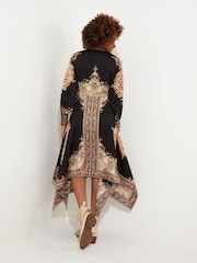 Joe Browns Black Silky Border Print Handkerchief Hem V-Neck Maxi Dress - Image 4 of 5