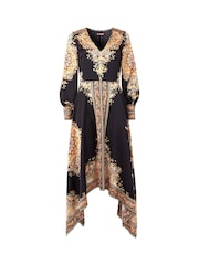 Joe Browns Black Silky Border Print Handkerchief Hem V-Neck Maxi Dress - Image 5 of 5