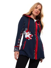 Joe Browns Blue Santa Appliqué Festive Novelty Long Sleeve Full Zip 100% Cotton Christmas Hoodie - Image 1 of 5