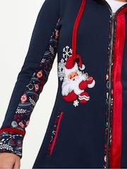 Joe Browns Blue Santa Appliqué Festive Novelty Long Sleeve Full Zip 100% Cotton Christmas Hoodie - Image 3 of 5