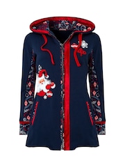 Joe Browns Blue Santa Appliqué Festive Novelty Long Sleeve Full Zip 100% Cotton Christmas Hoodie - Image 5 of 5