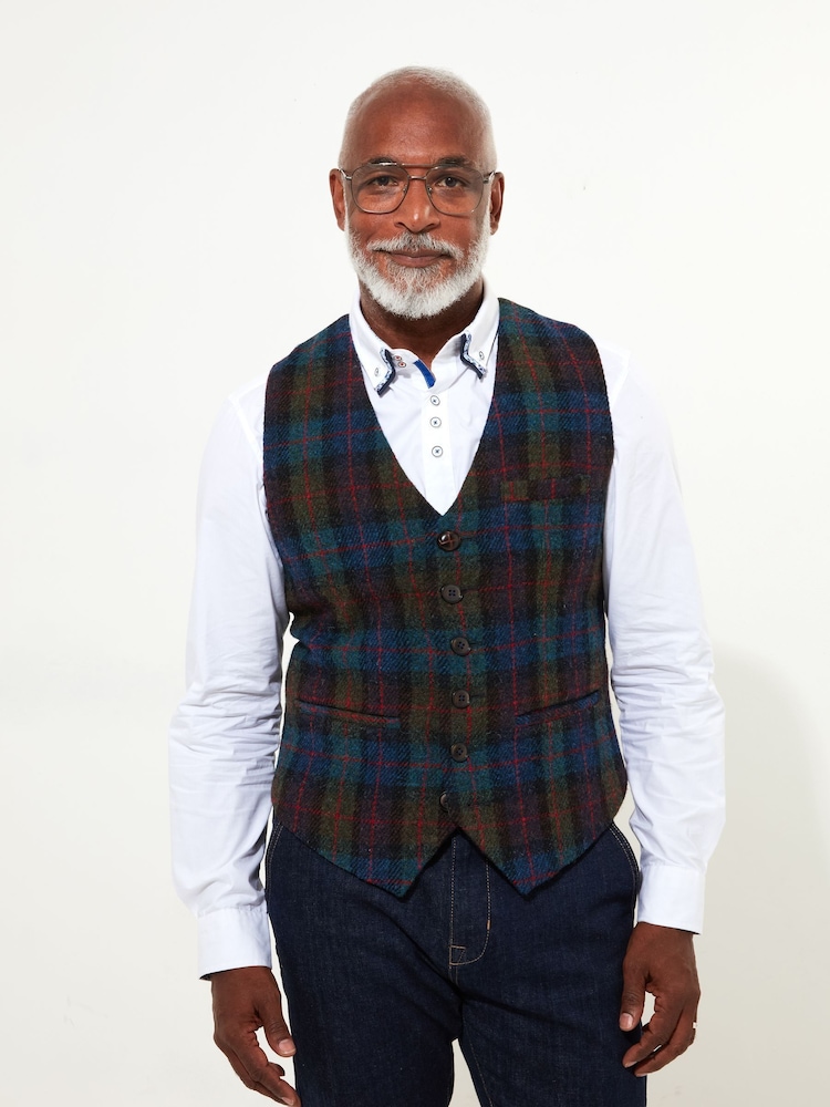 Joe Browns Blue Regular Fit Seasonal Tartan Check Suit Waistcoat - Image 1 of 5 Joe Browns Blue Regular Fit Seasonal Tartan Check Suit Waistcoat - Image 1 of 5