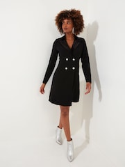 Joe Browns Black Chrome Velvet Trim Long Sleeve Tuxedo Mini Dress - Image 3 of 8