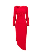 Joe Browns Red Simple Long-Sleeved Bodycon Dress with Asymmetric Neck and Hem - Image 7 of 7