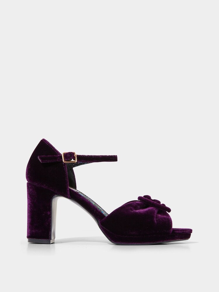 Joe Browns Purple Velvet Peep Toe Shoes with Ankle Strap - Image 2 of 7