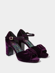 Joe Browns Purple Velvet Peep Toe Shoes with Ankle Strap - Image 4 of 7