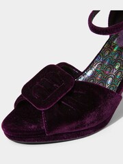 Joe Browns Purple Velvet Peep Toe Shoes with Ankle Strap - Image 5 of 7