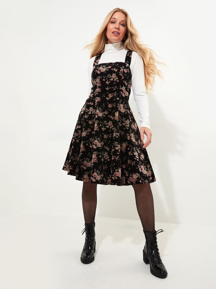 Joe Browns Black Vintage Floral Velvet Knee-Length Dress with Adjustable Straps - Image 2 of 6