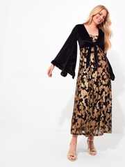 Joe Browns Black Ground Petite Floral Velour Jersey Knee-Length  Wrap Dress - Image 3 of 7