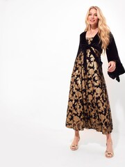 Joe Browns Black Ground Petite Floral Velour Jersey Knee-Length  Wrap Dress - Image 4 of 7