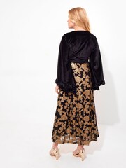 Joe Browns Black Ground Petite Floral Velour Jersey Knee-Length  Wrap Dress - Image 5 of 7