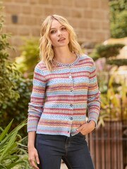 Joe Browns Blue Vintage-Inspired Striped Fair Isle Pattern Knit Cropped Cardigan - Image 1 of 7