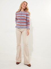 Joe Browns Blue Vintage-Inspired Striped Fair Isle Pattern Knit Cropped Cardigan - Image 3 of 7
