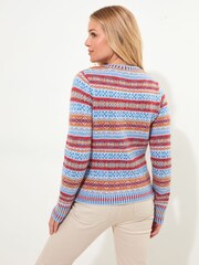 Joe Browns Blue Vintage-Inspired Striped Fair Isle Pattern Knit Cropped Cardigan - Image 4 of 7