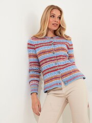Joe Browns Blue Vintage-Inspired Striped Fair Isle Pattern Knit Cropped Cardigan - Image 5 of 7