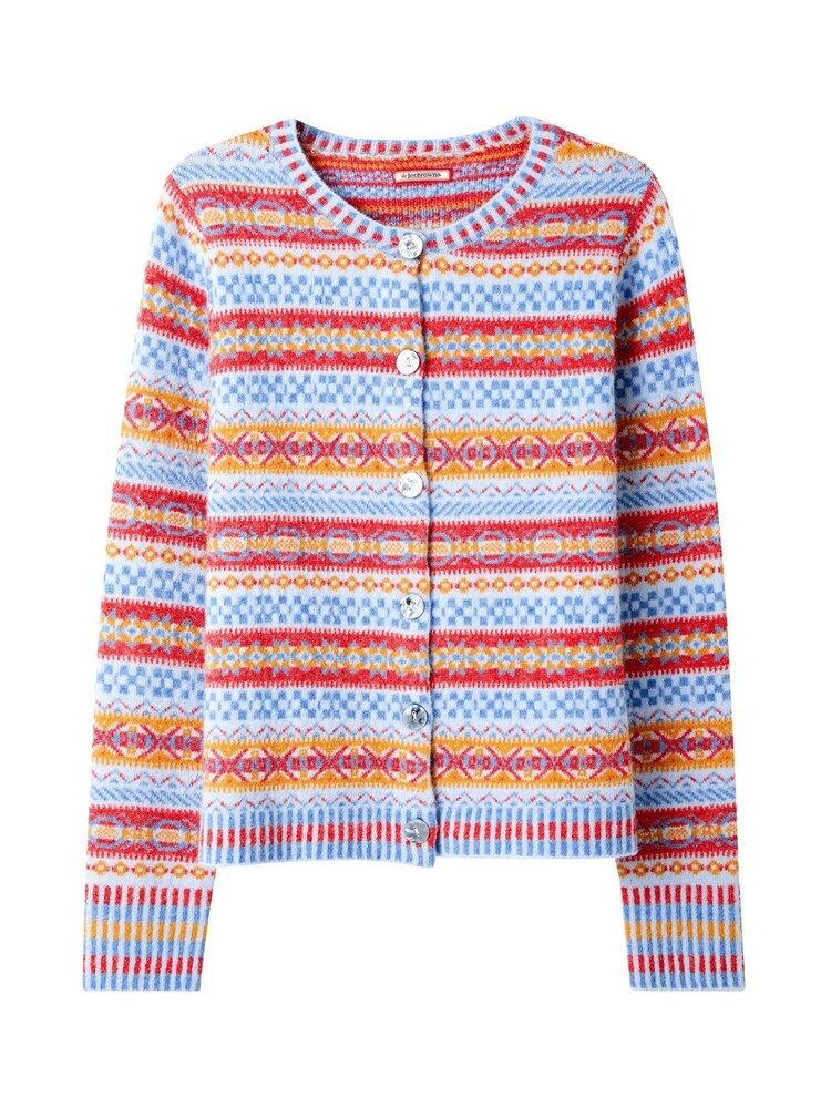 Joe Browns Blue Vintage-Inspired Striped Fair Isle Pattern Knit Cropped Cardigan - Image 7 of 7