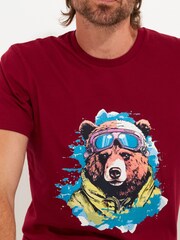 Joe Browns Red Winter Bear Short Sleeve Crew Neck Graphic 100% Cotton T-Shirt - Image 3 of 5