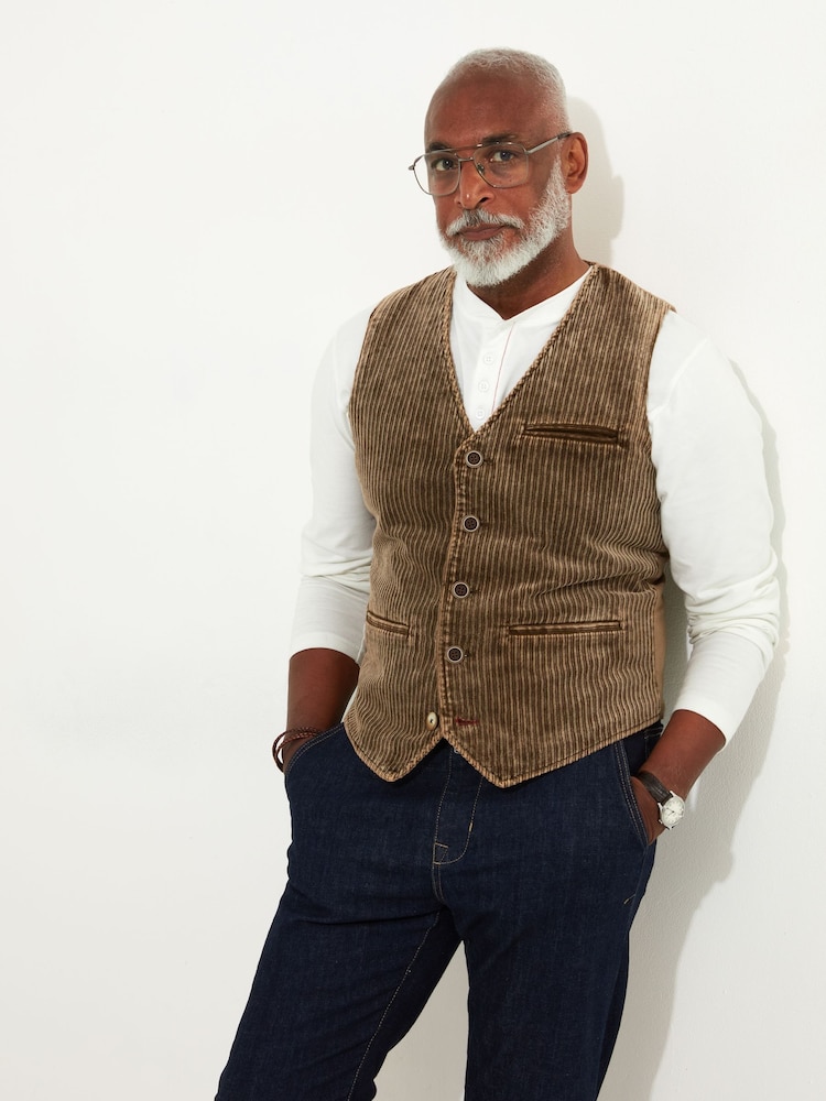 Joe Browns Brown Washed Chunky Cord Waistcoat - Image 1 of 6