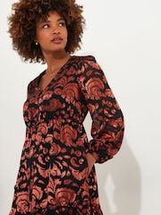 Joe Browns Orange Burnt Floral V-Neck Long Sleeve Tunic Dress with Elasticated Waist - Image 2 of 5