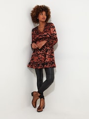 Joe Browns Orange Burnt Floral V-Neck Long Sleeve Tunic Dress with Elasticated Waist - Image 3 of 5