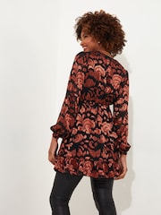 Joe Browns Orange Burnt Floral V-Neck Long Sleeve Tunic Dress with Elasticated Waist - Image 4 of 5