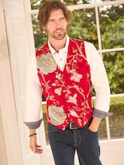 Joe Browns Red Embroidered Jacquard Suit Waistcoat - Image 1 of 8