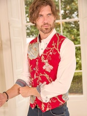 Joe Browns Red Embroidered Jacquard Suit Waistcoat - Image 2 of 8