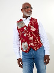 Joe Browns Red Embroidered Jacquard Suit Waistcoat - Image 3 of 8
