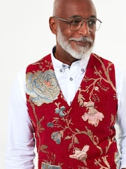 Joe Browns Red Embroidered Jacquard Suit Waistcoat - Image 4 of 8