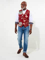 Joe Browns Red Embroidered Jacquard Suit Waistcoat - Image 6 of 8
