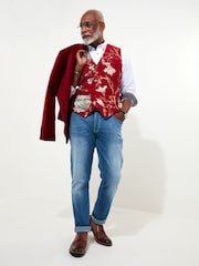 Joe Browns Red Embroidered Jacquard Suit Waistcoat - Image 7 of 8