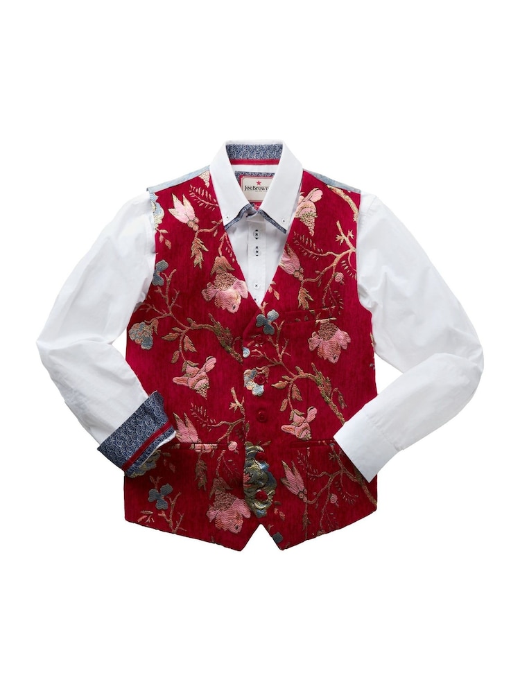 Joe Browns Red Embroidered Jacquard Suit Waistcoat - Image 8 of 8