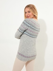 Joe Browns Grey Supersoft Fairisle Pattern Crew Neck Jumper with Ribbed Detail - Image 2 of 6