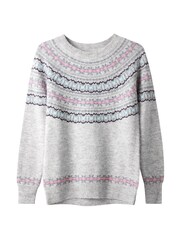 Joe Browns Grey Supersoft Fairisle Pattern Crew Neck Jumper with Ribbed Detail - Image 6 of 6