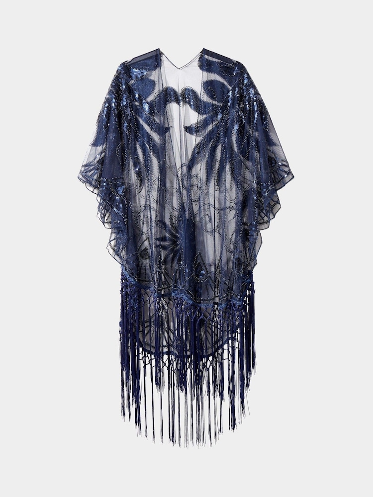 Joe Browns Blue Midnight Sequin Fringed Kimono Cover-Up - Image 1 of 3