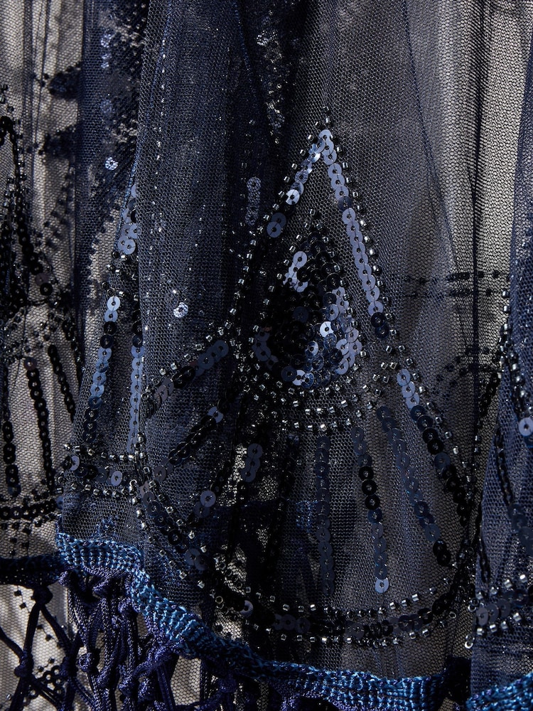 Joe Browns Blue Midnight Sequin Fringed Kimono Cover-Up - Image 2 of 3