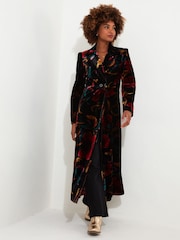 Joe Browns Black Boutique Floral Print Statement Longline Velour Coat - Image 2 of 7