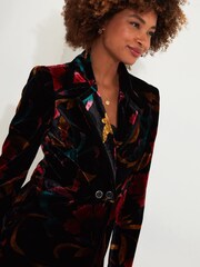 Joe Browns Black Boutique Floral Print Statement Longline Velour Coat - Image 3 of 7