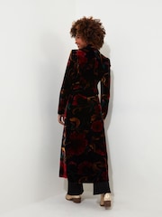 Joe Browns Black Boutique Floral Print Statement Longline Velour Coat - Image 4 of 7